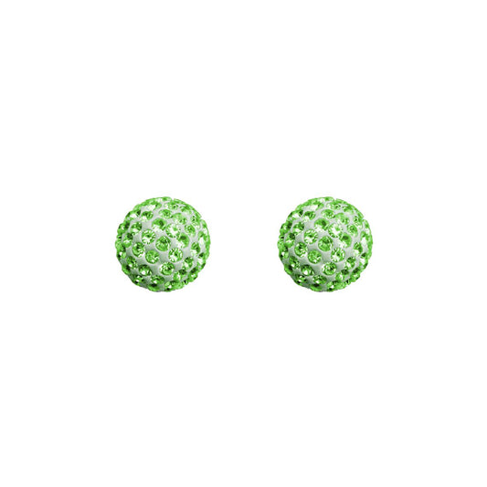 9ct Gold  Crystal Disco Ball Stud Earrings Peridot Green 8mm - JES225