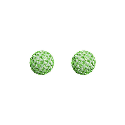 9ct Gold  Crystal Disco Ball Stud Earrings Peridot Green 8mm - JES225