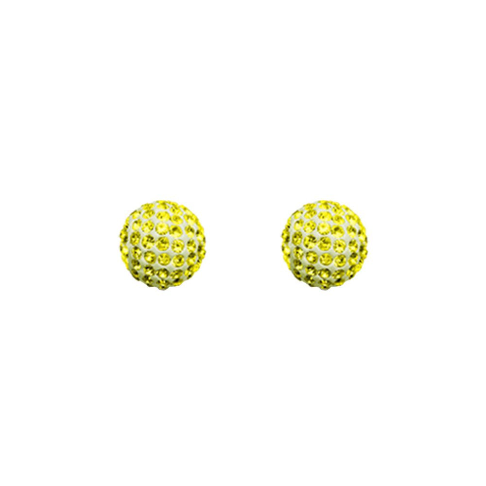 9ct Gold  Crystal Disco Ball Stud Earrings Lemon Yellow 8mm - JES227