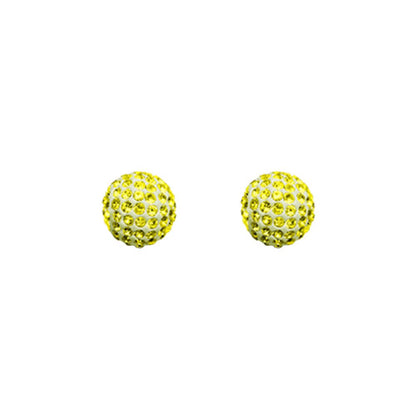 9ct Gold  Crystal Disco Ball Stud Earrings Lemon Yellow 8mm - JES227