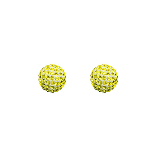 9ct Gold  Crystal Disco Ball Stud Earrings Lemon Yellow 8mm - JES227