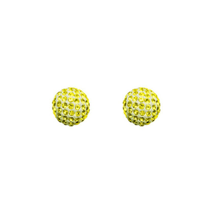 9ct Gold  Crystal Disco Ball Stud Earrings Lemon Yellow 8mm - JES227