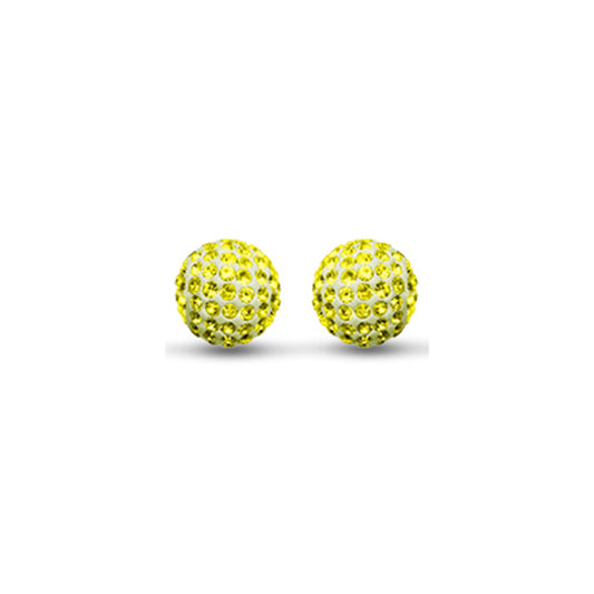 9ct Gold  Crystal Disco Ball Stud Earrings Lemon Yellow 8mm - JES227