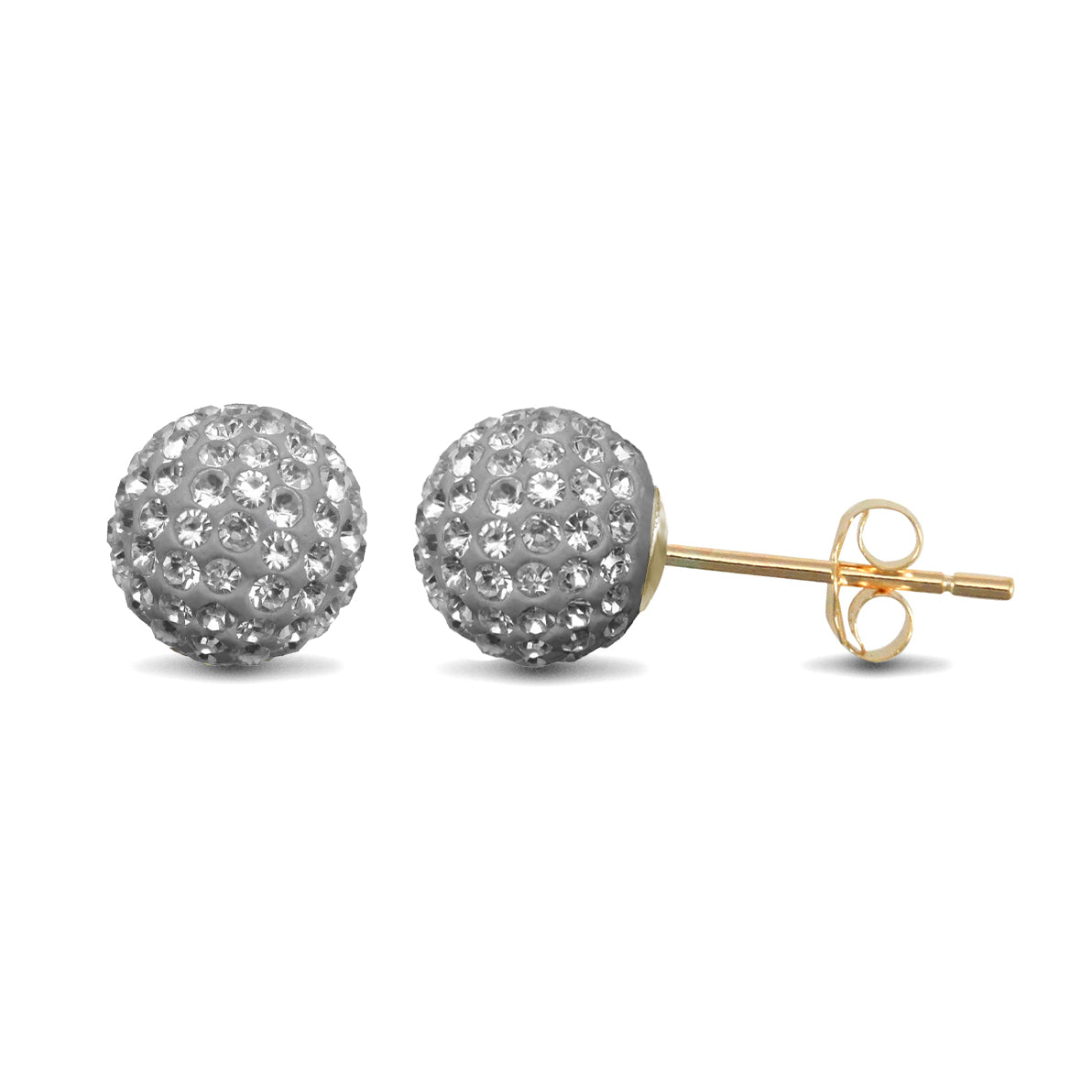 9ct Gold  Crystal Disco Ball Stud Earrings Grey 8mm - JES230