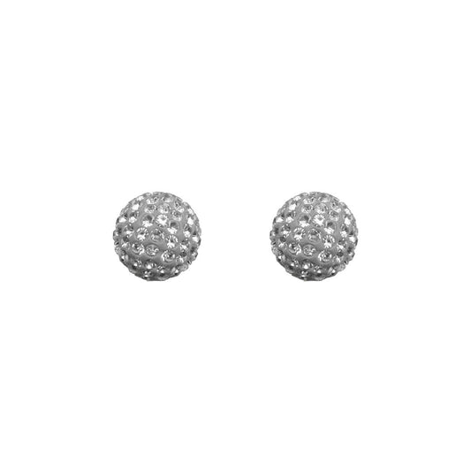 9ct Gold  Crystal Disco Ball Stud Earrings Grey 8mm - JES230