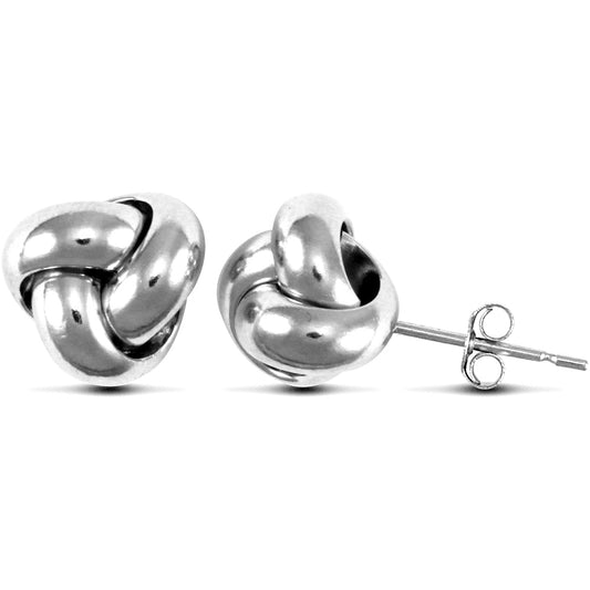 Ladies 9ct White Gold  Trinity Love Knot Stud Earrings - JES239