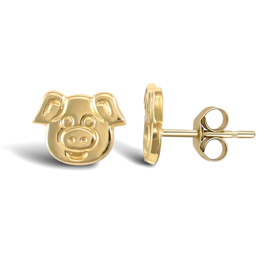 Ladies 9ct Gold  Pig Head Stud Earrings - JES244