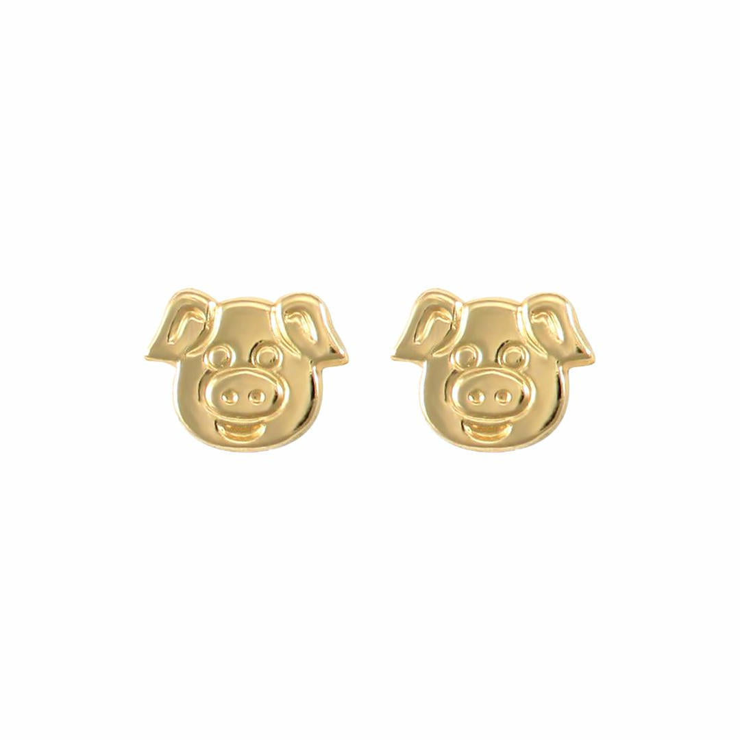 Ladies 9ct Gold  Pig Head Stud Earrings - JES244