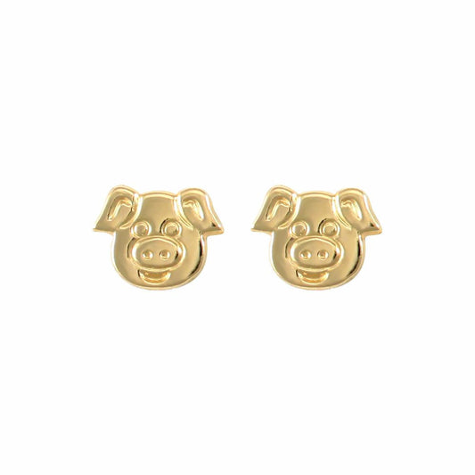 Ladies 9ct Gold  Pig Head Stud Earrings - JES244