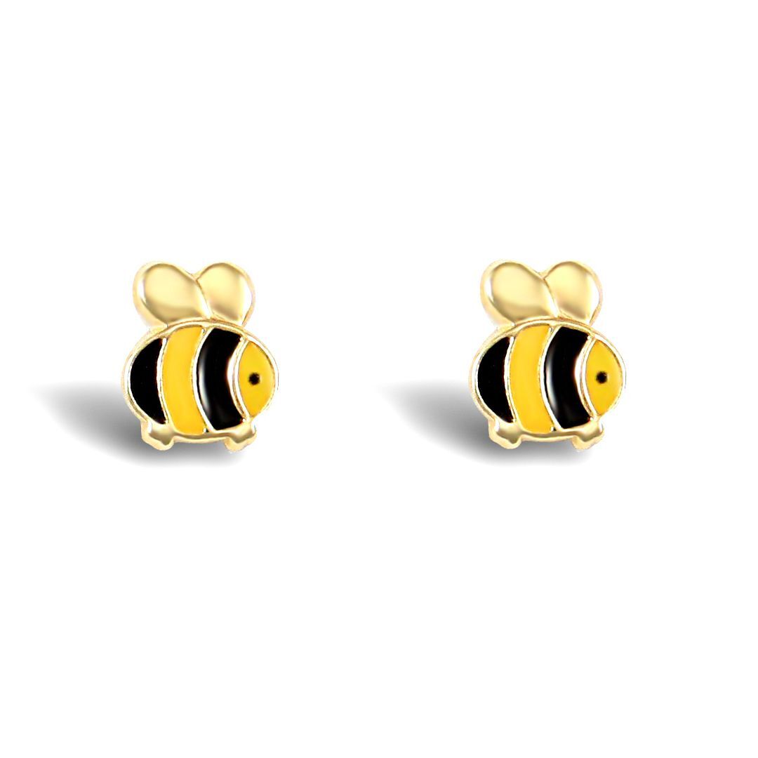 Ladies 9ct Gold  Enamel Bumble Bee Stud Earrings - JES246