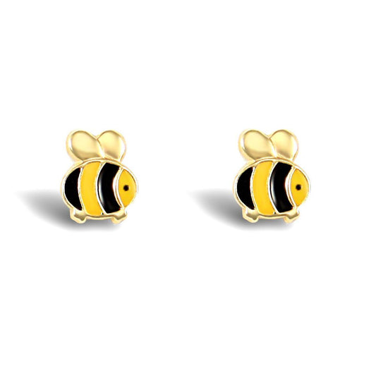 Ladies 9ct Gold  Enamel Bumble Bee Stud Earrings - JES246