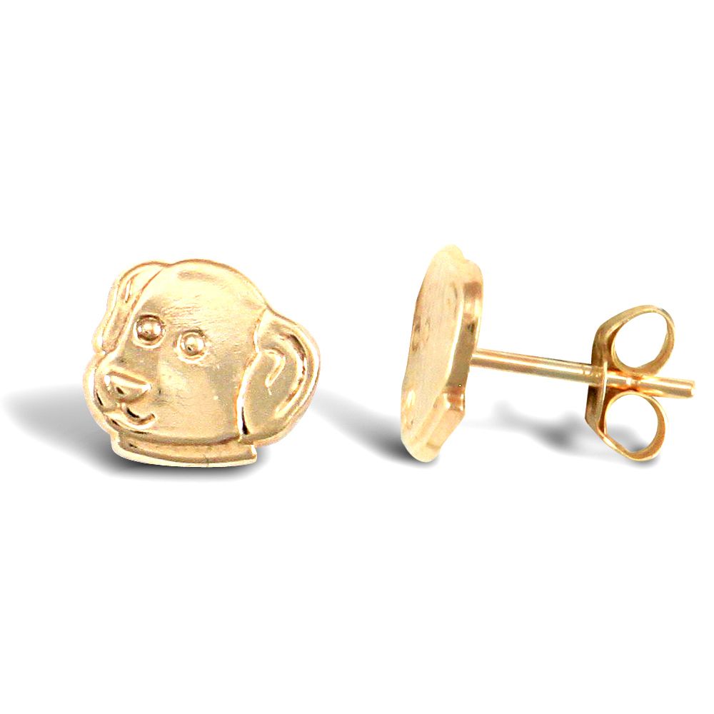 Ladies 9ct Gold  Puppy Dog Head Stud Earrings - JES248