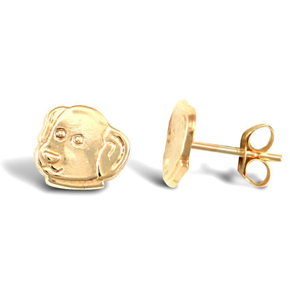 Ladies 9ct Gold  Puppy Dog Head Stud Earrings - JES248