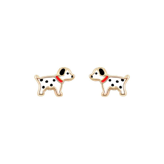 Ladies 9ct Gold  Enamel Dalmatian Dog Stud Earrings - JES249