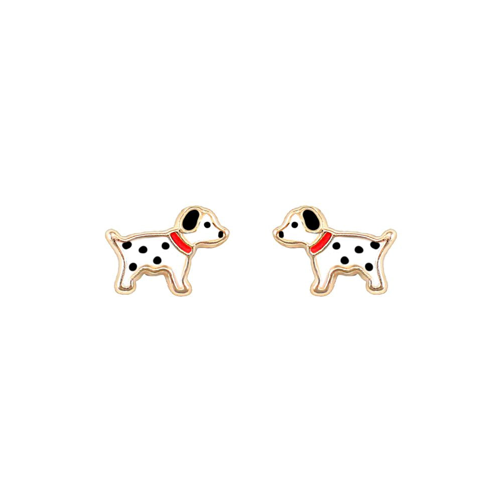 Ladies 9ct Gold  Enamel Dalmatian Dog Stud Earrings - JES249