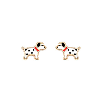Ladies 9ct Gold  Enamel Dalmatian Dog Stud Earrings - JES249