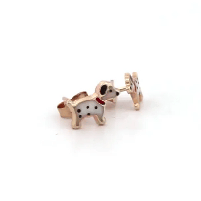 Ladies 9ct Gold  Enamel Dalmatian Dog Stud Earrings - JES249