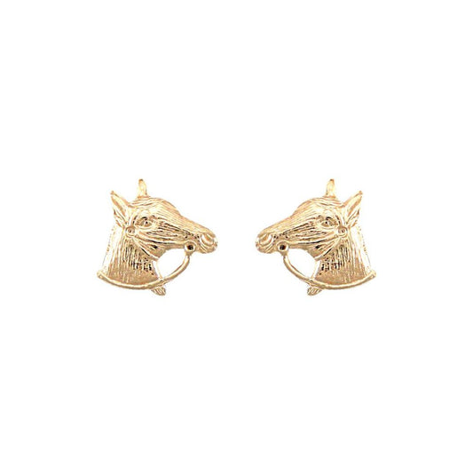 Ladies 9ct Gold  Horse Head Stud Earrings - JES254