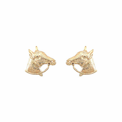 Ladies 9ct Gold  Horse Head Stud Earrings - JES254