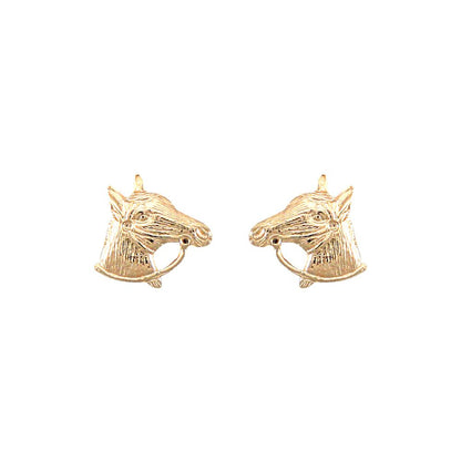 Ladies 9ct Gold  Horse Head Stud Earrings - JES254