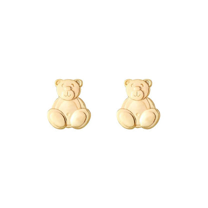 Ladies 9ct Gold  Happy Teddy Bear Stud Earrings - JES256