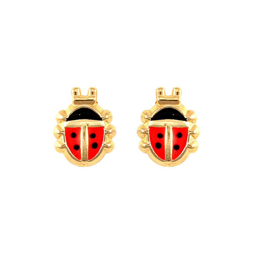 Ladies 9ct Gold  Enamel Ladybird Ladybug Stud Earrings - JES273