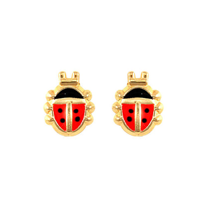 Ladies 9ct Gold  Enamel Ladybird Ladybug Stud Earrings - JES273