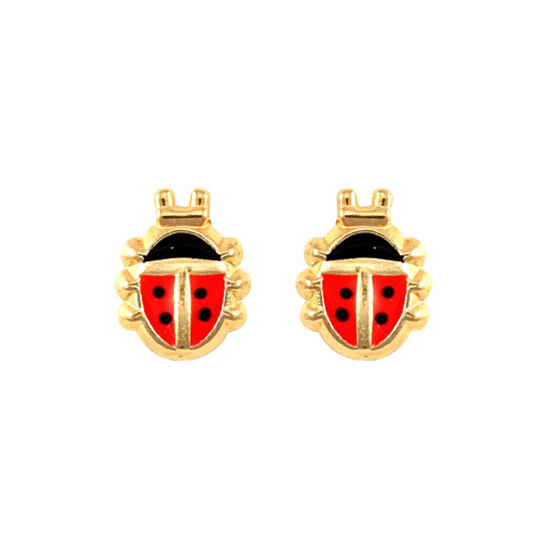 Ladies 9ct Gold  Enamel Ladybird Ladybug Stud Earrings - JES273
