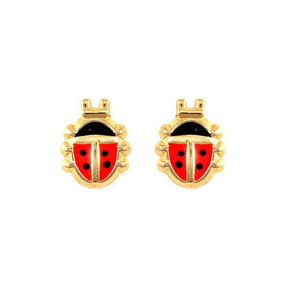 Ladies 9ct Gold  Enamel Ladybird Ladybug Stud Earrings - JES273