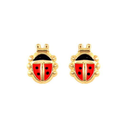 Ladies 9ct Gold  Enamel Ladybird Ladybug Stud Earrings - JES273