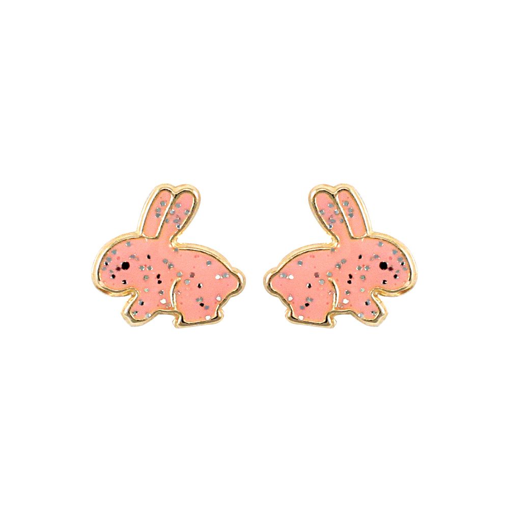 Ladies 9ct Gold  Pink Enamel Bunny Rabbit Stud Earrings - JES277