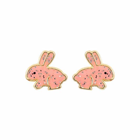 Ladies 9ct Gold  Pink Enamel Bunny Rabbit Stud Earrings - JES277