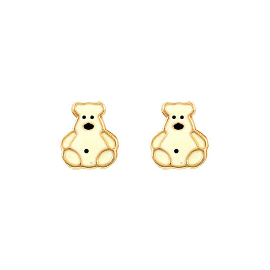 Ladies 9ct Gold  White Enamel Polar Bear Stud Earrings - JES279