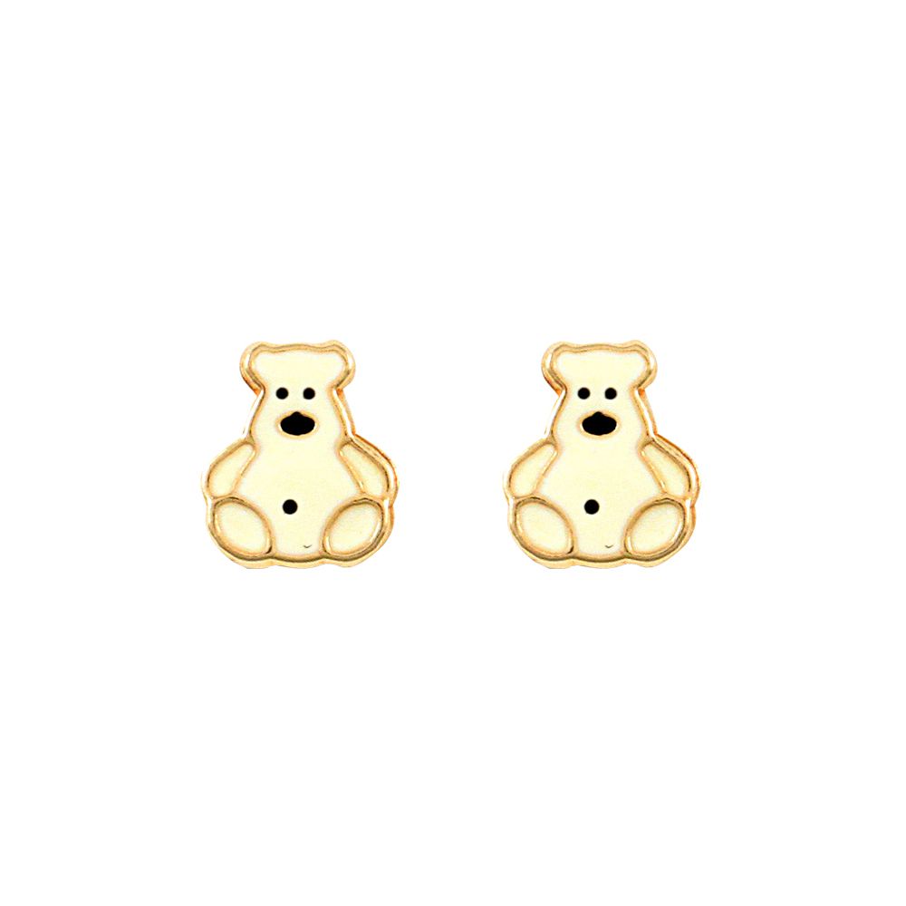 Ladies 9ct Gold  White Enamel Polar Bear Stud Earrings - JES279