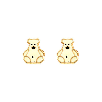 Ladies 9ct Gold  White Enamel Polar Bear Stud Earrings - JES279