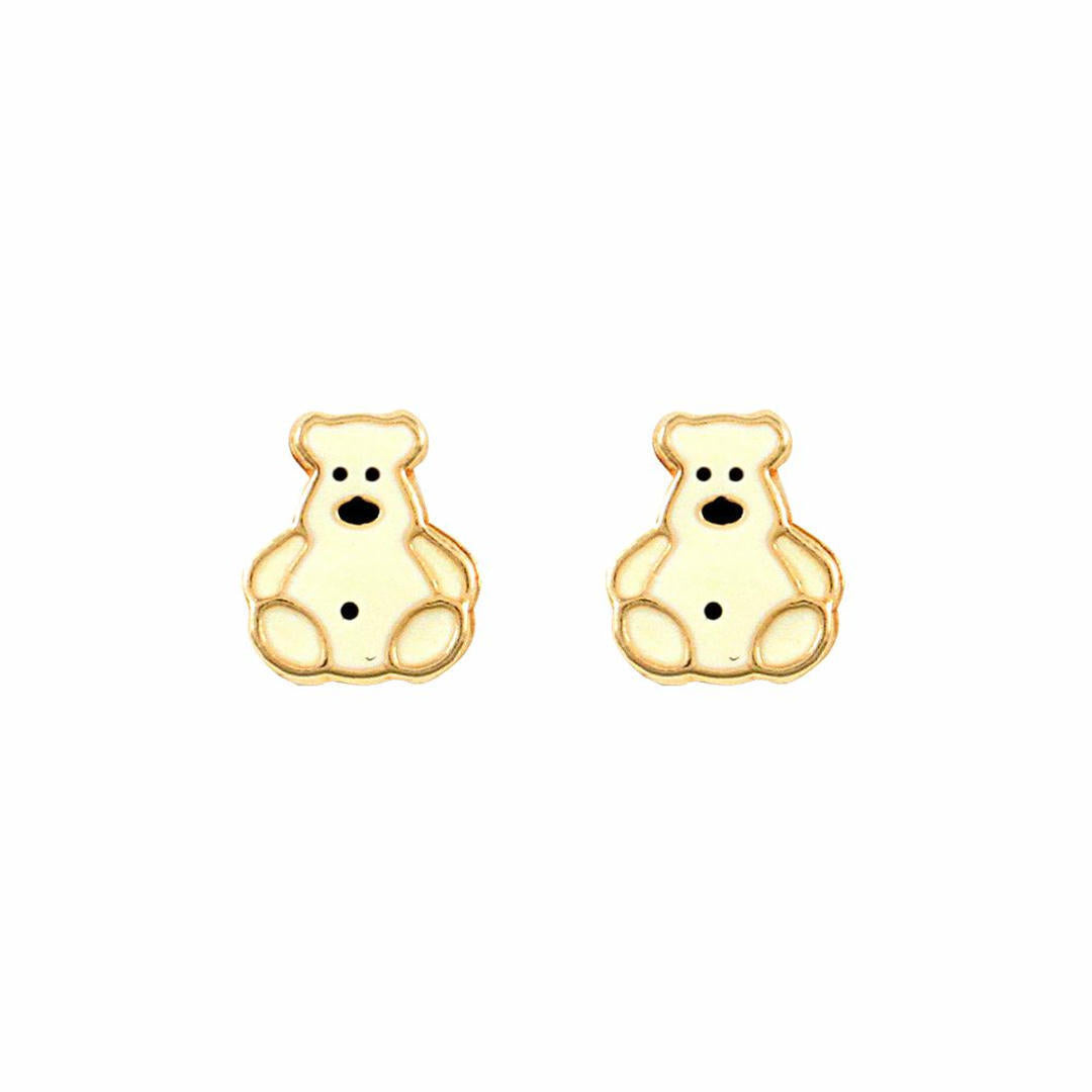 Ladies 9ct Gold  White Enamel Polar Bear Stud Earrings - JES279