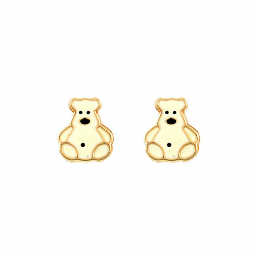 Ladies 9ct Gold  White Enamel Polar Bear Stud Earrings - JES279