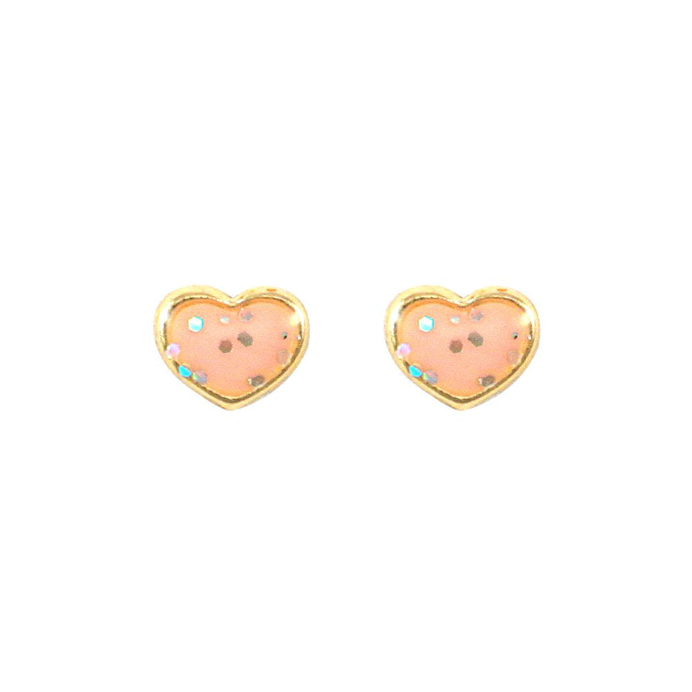 Ladies 9ct Gold  Pink Enamel Love Heart Stud Earrings - JES280