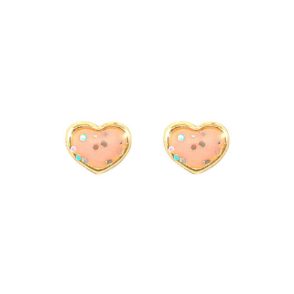 Ladies 9ct Gold  Pink Enamel Love Heart Stud Earrings - JES280