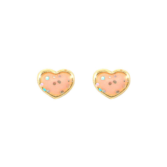 Ladies 9ct Gold  Pink Enamel Love Heart Stud Earrings - JES280