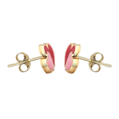 Ladies 9ct Gold  Pink Enamel Love Heart Stud Earrings - JES281