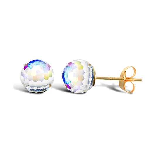 9ct Gold  Rainbow Crystal AB Disco Ball Stud Earrings, 6mm - JES286