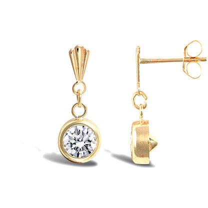 9ct Gold  CZ Solitaire Drop Earrings - JES288