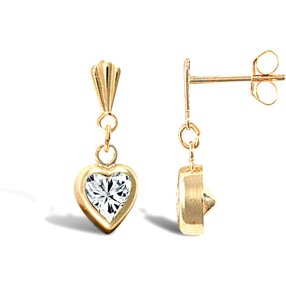 9ct Gold  CZ Solitaire Love Drop Earrings - JES289