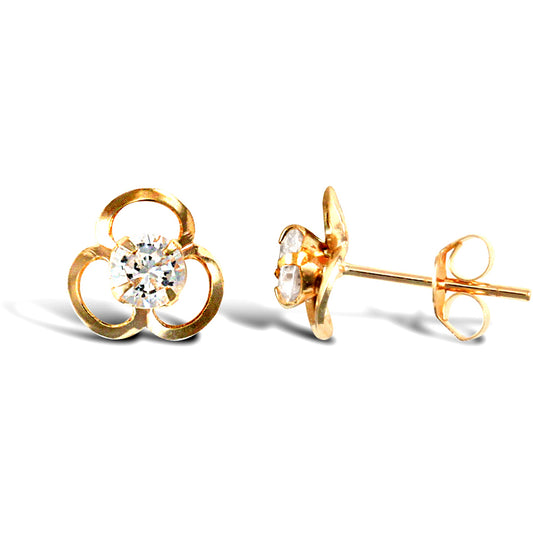 9ct Gold  CZ Trinity Solitaire Stud Earrings - JES293