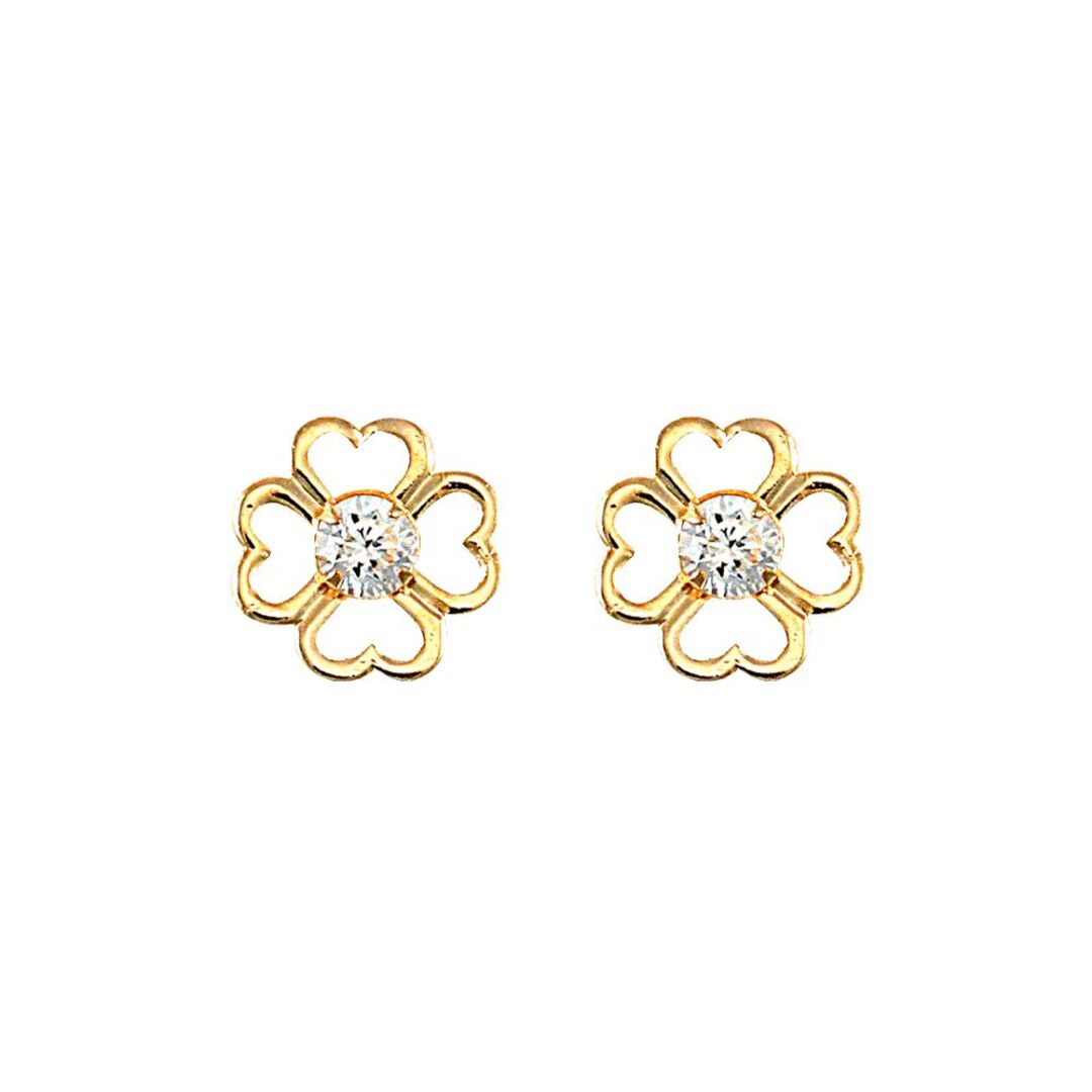 9ct Gold  CZ Heart Clover Flower Petal Stud Earrings 3mm 0.20CTS - JES294