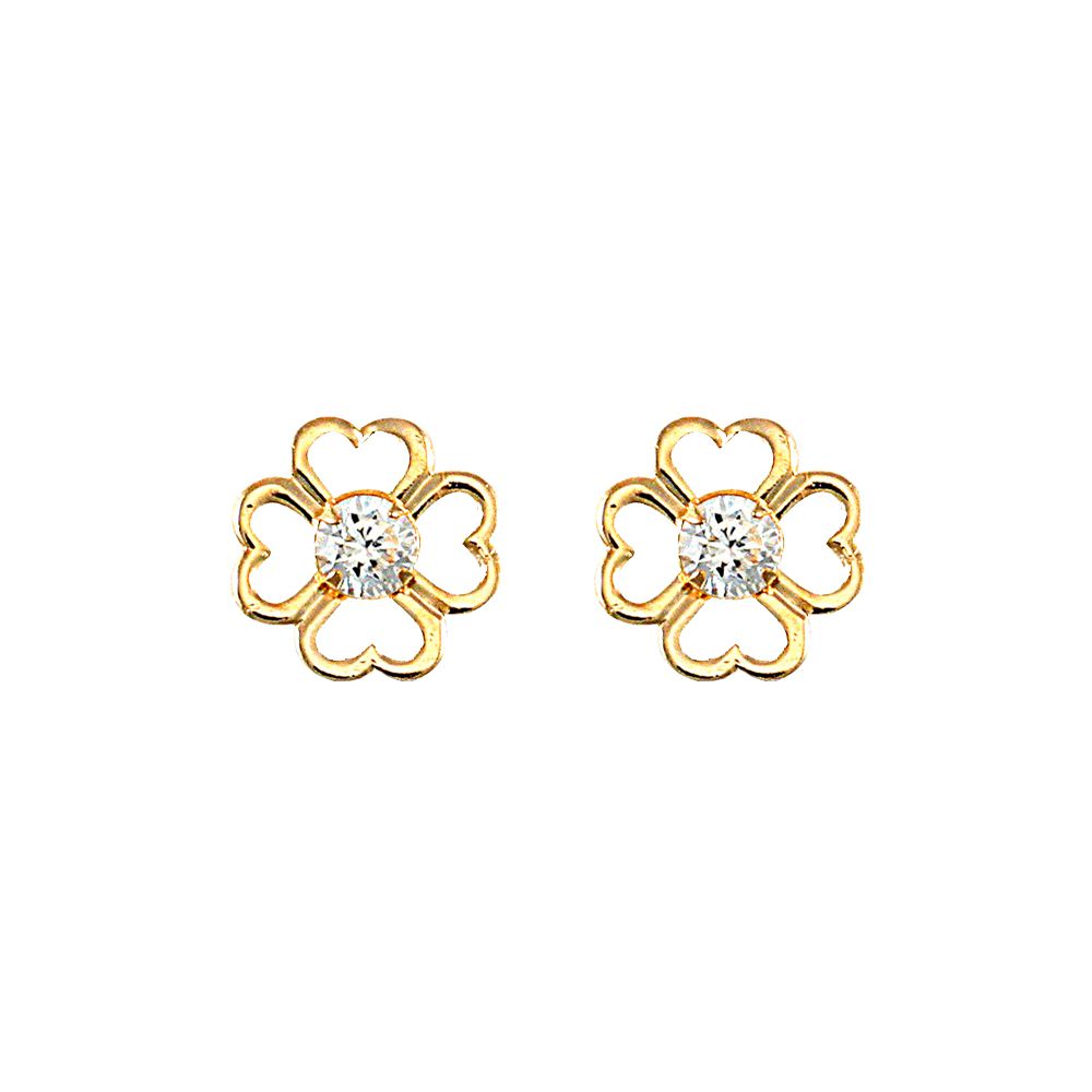 9ct Gold  CZ Love Heart Clover Flower Petal Stud Earrings - JES294