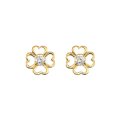 9ct Gold  CZ Love Heart Clover Flower Petal Stud Earrings - JES294