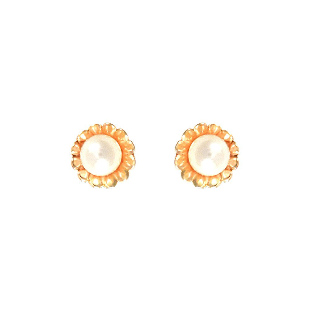 9ct Gold  Pearl Flower Stud Earrings 3.5-4mm - JES297