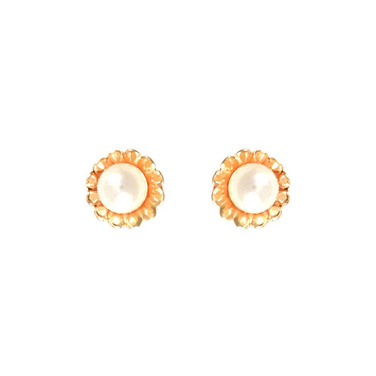 9ct Gold  Pearl Flower Stud Earrings 3.5-4mm - JES297